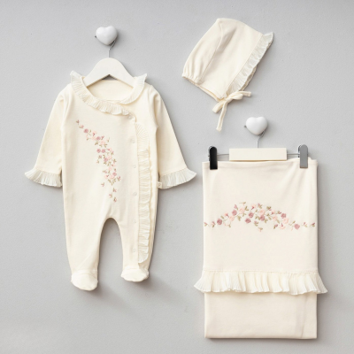 PUGİ KIZ 0-3 AY PLİSELİ BATTANİYE TULUM SET