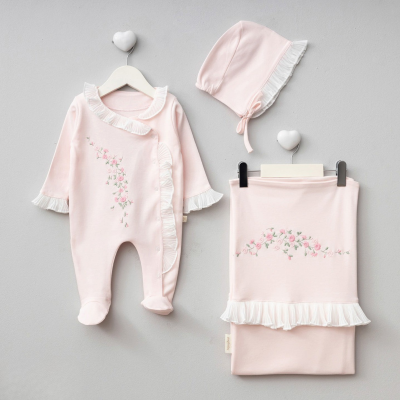 PUGİ KIZ 0-3 AY PLİSELİ BATTANİYE TULUM SET