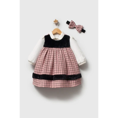 TONGS BABY KIZ 9-24 AY PEMBE ŞANEL ELBİSE