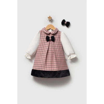 TONGS BABY KIZ 9-24 AY PEMBE ŞANEL ELBİSE