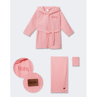 US POLO KIZ 0-12 AY WAFFLE BORNOZ SETİ