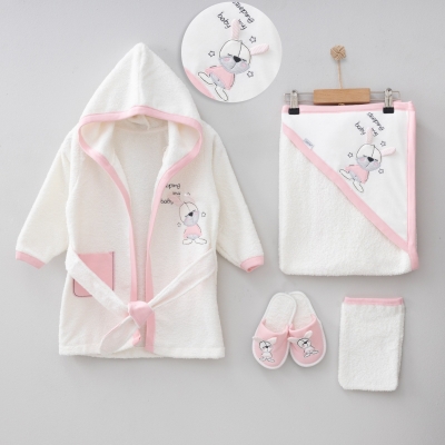 ZIPIR UNISEX 0-12 AY UYUYAN TAVŞAN BORNOZ SETİ