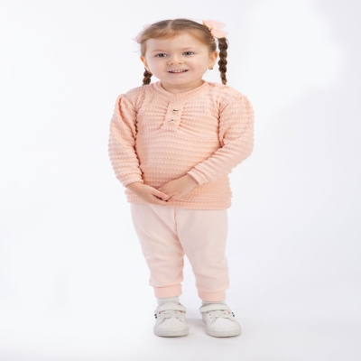 BEYAZ BEBEK KIZ 9-12-18-24 AY KALPLİ DÜĞMELİ TAKIM