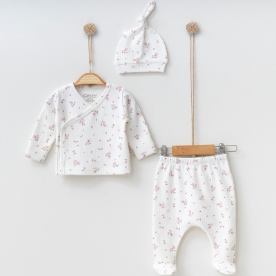 OBABY KIZ 0-3 AY ÇİÇEK BASKILI 3LÜ SET