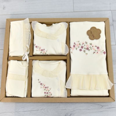 PUGİ KIZ 0-3 AY NATUREL ÇİÇEK NAKIŞLI 10LU SET