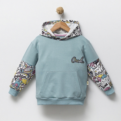 OVERDO KOLU BASKILI 2İP KAPÜŞONLU SWEATSHIRT