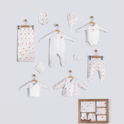 BEBESSİ KIZ 0-3 AY KALPLİ 10LU SET