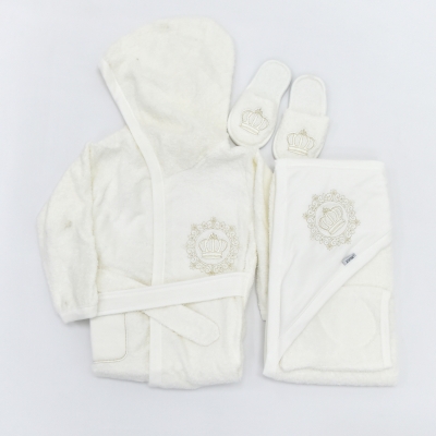 ZIPIR UNISEX 0-12 AY TAÇLI BORNOZ SETİ