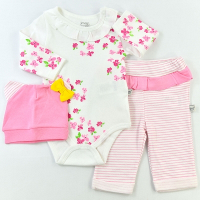 KITTY KIZ ÇİZGİLİ PANTOLONLU 3LÜ TAKIM