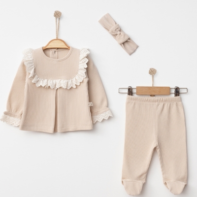 OBABY KIZ 0/3-0/3-3/6 AY FİSTOLU WAFFLE 3LÜ SET